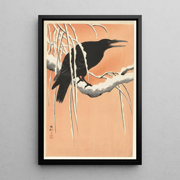 Varis lumisella oksalla | Ohara Koson — kehystetty taideteos seinällä