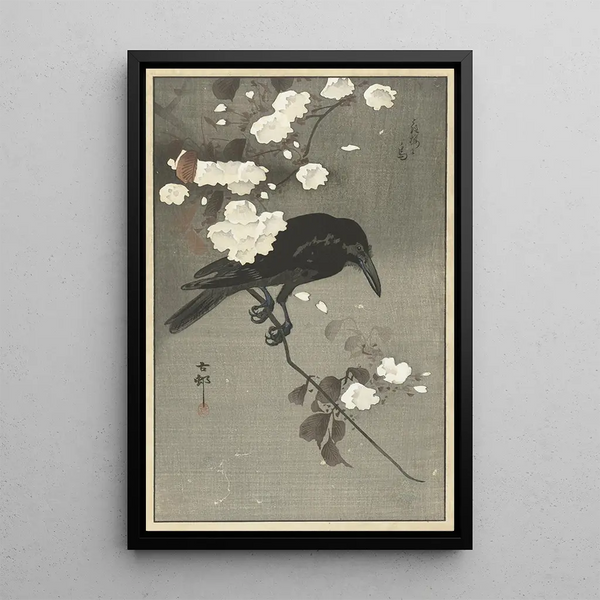 Varis kirsikankukan kanssa | Ohara Koson — kehystetty taideteos seinällä