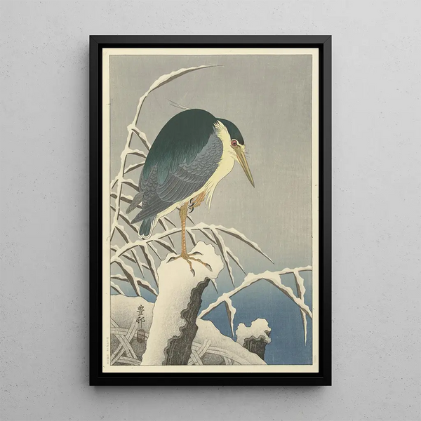 haikara lumessa - Ohara Koson — kehystetty taideteos seinällä