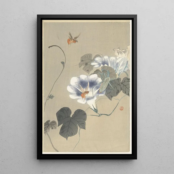 Hyönteisiä köynnöksellä - Ohara Koson — kehystetty taideteos seinällä