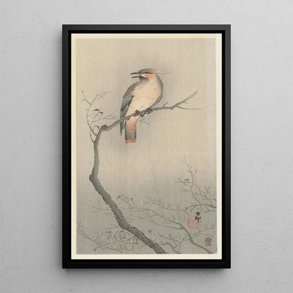 Japanin tiainen oksalla - Ohara Koson — kehystetty taideteos seinällä
