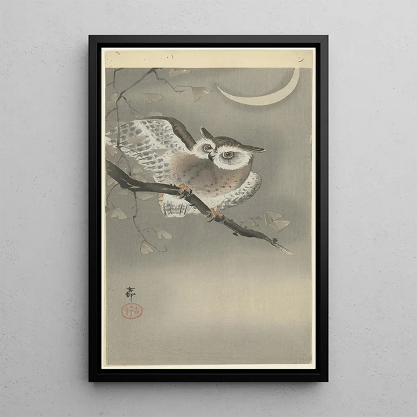 hibou moyen-duc ginkgo - Ohara Koson — kehystetty taideteos seinällä