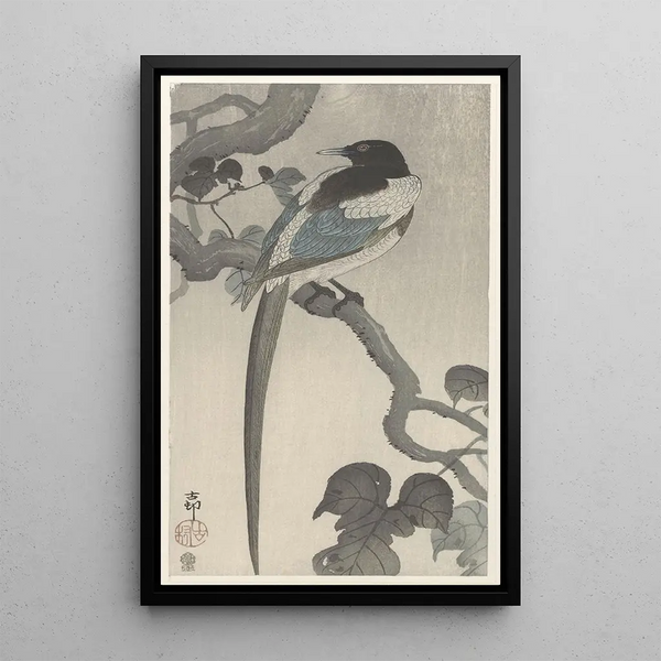 Pie oksalla puussa - Ohara Koson — kehystetty taideteos seinällä