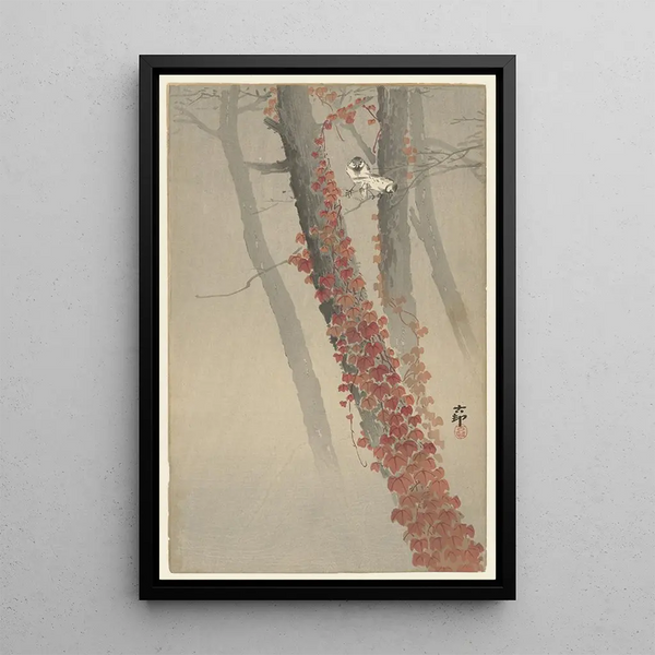 Punainen köynnös - Ohara Koson — kehystetty taideteos seinällä