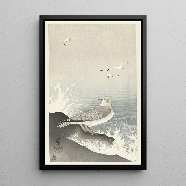 Merilokki kalliolla - Ohara Koson — kehystetty taideteos seinällä