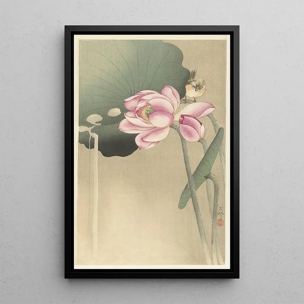 Laululintu ja lootus - Ohara Koson — kehystetty taideteos seinällä