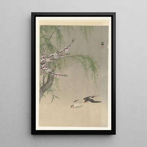Pääsky lentäen - Ohara Koson — kehystetty taideteos seinällä