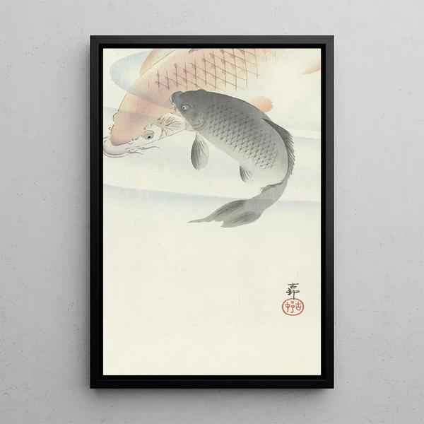 Kaksi karppeja - Ohara Koson — kehystetty taideteos seinällä
