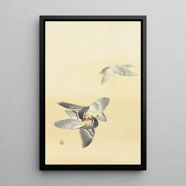 Kaksi taistelulintua - Ohara Koson — kehystetty taideteos seinällä