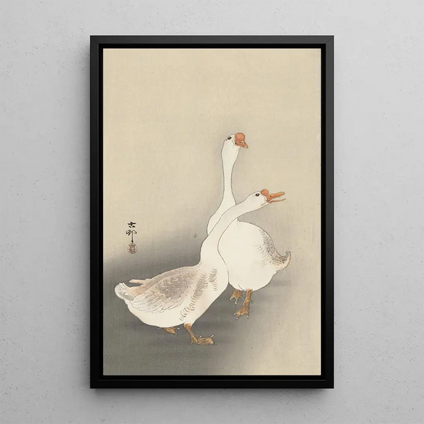 Kaksi hanhea - Ohara Koson — kehystetty taideteos seinällä