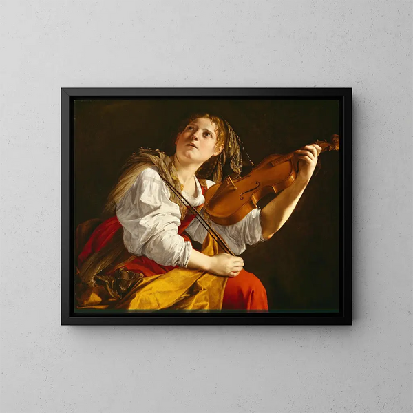Nuori nainen viulun kanssa, Sainte Cécile - Orazio Gentileschi — kehystetty taideteos seinällä