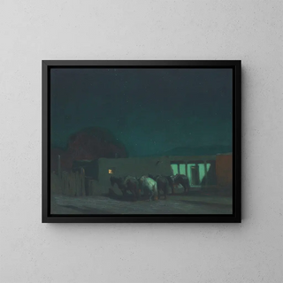 Oscar Edmund Berninghaus - Horses by Adobe Building Moonlight.webp