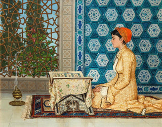 Nuori nainen lukemassa - Osman Hamdi Bey — näkymä teoksesta