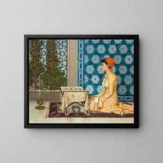 Nuori nainen lukemassa - Osman Hamdi Bey — kehystetty taideteos seinällä