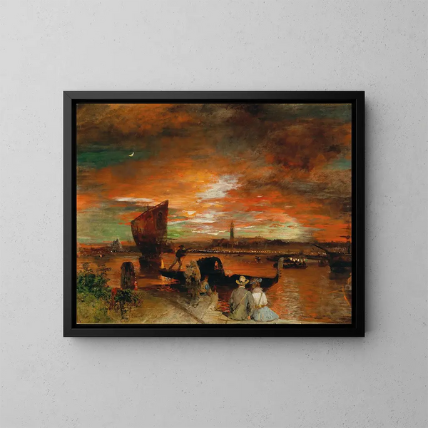 Erään auringonlaskun kohtaus Venetsiassa - Oswald Achenbach — kehystetty taideteos seinällä