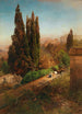 Näkymä Villa d'Este -puutarhasta Tivolissa, Rooman lähellä - Oswald Achenbach — näkymä teoksesta