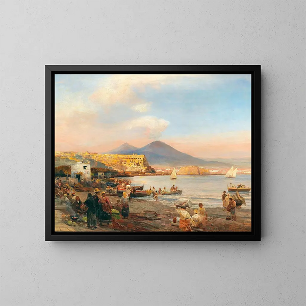 Auringonlasku Napolinlahdella - Oswald Achenbach — kehystetty taideteos seinällä