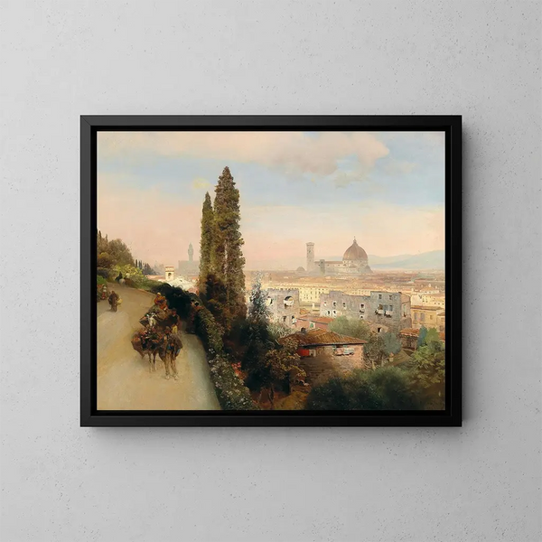 Florence-näkymä - Oswald Achenbach — kehystetty taideteos seinällä