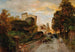 Rue de village au coucher du soleil - Oswald Achenbach — näkymä teoksesta
