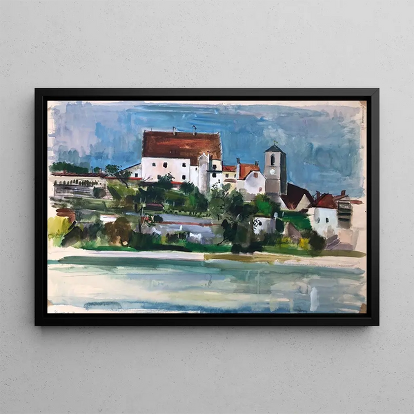 Wasserburg am Inn -, näkymä linnalle ja Saint-Jakobin seurakuntakirkkoon - Otto Geigenberger — kehystetty taideteos seinällä
