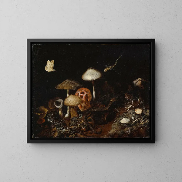Reptiles, champignons et papillons - Otto Marseus van Schrieck — kehystetty taideteos seinällä