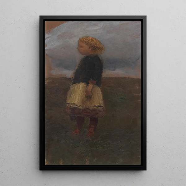Tyttö heinikossa - Otto Modersohn — kehystetty taideteos seinällä