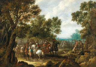 Palamedes Palamedesz - A wooded landscape with soldiers resting.webp