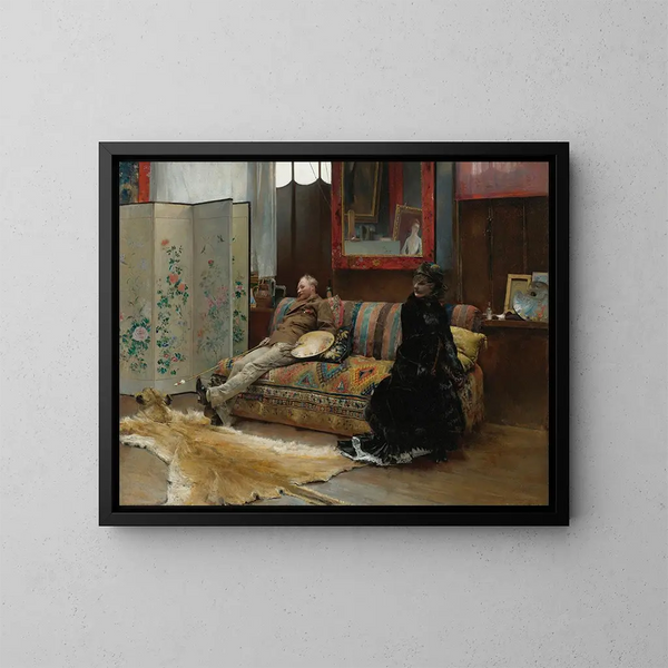 Bouderie Gustave Courtoisin ateljeessa - Pascal-Adolphe-Jean Dagnan-Bouveret — kehystetty taideteos seinällä