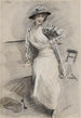 Madame Paris istuu penkillä - Paul César Helleu — näkymä teoksesta