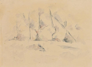 Puita kiviä ympäröivissä - Paul Cézanne — näkymä teoksesta