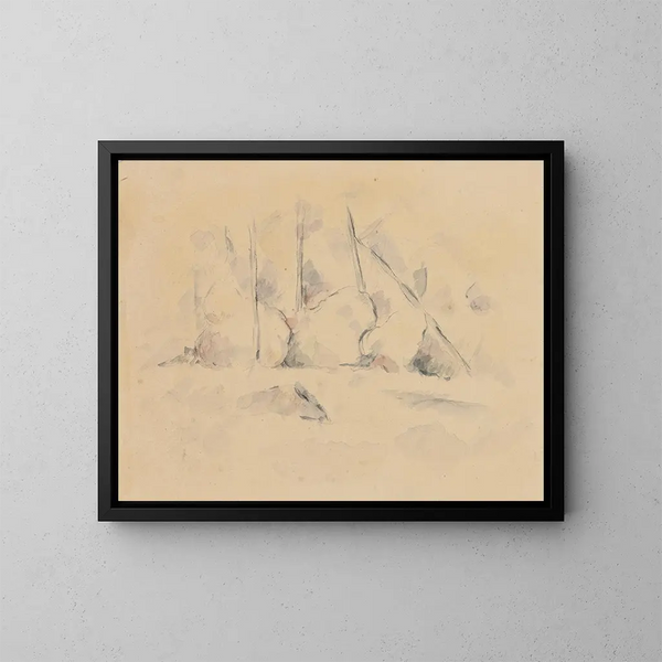 Puita kiviä ympäröivissä - Paul Cézanne — kehystetty taideteos seinällä