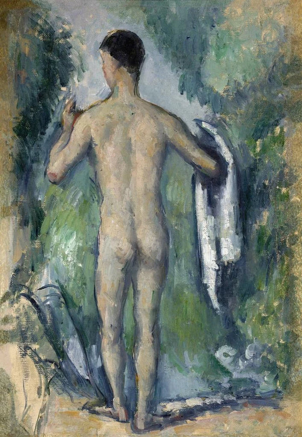 Seisova kylpijä, selkä näkyy - Paul Cézanne — kehystetty taideteos seinällä