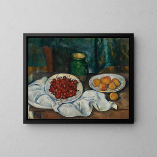 Luonnonkuvaus kirsikoista ja persikoista - Paul Cézanne — kehystetty taideteos seinällä