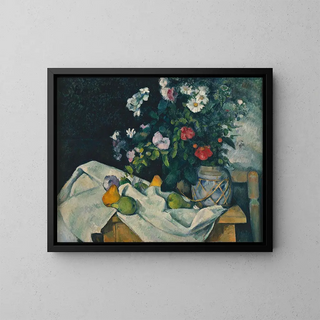 luonnonkuvasta kukilla ja hedelmillä - Paul Cézanne — kehystetty taideteos seinällä