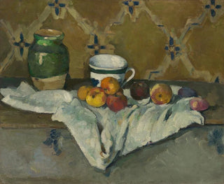 luonnonkuvaus maljasta, mukista ja omenoista - Paul Cézanne — näkymä teoksesta