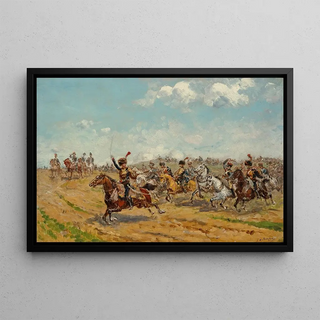 Paul Emile Lon Perboyre - Le marchal Augereau aprs avoir dirig la division Heudelet dploie son artillerie sur le plateau du Landgrafenberg la bataille dIna le 14 octobre 1806.webp
