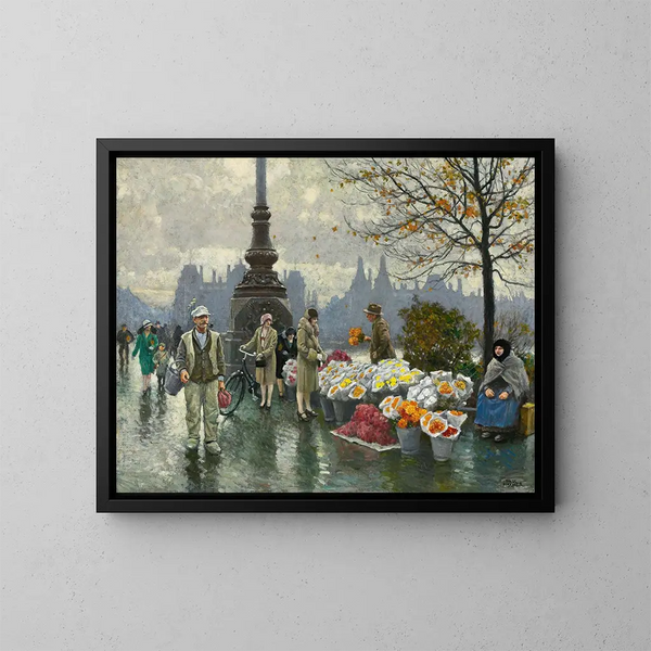 Vendeurs de fleurs au pont de la reine Louise à Copenhague - Paul Fischer — kehystetty taideteos seinällä