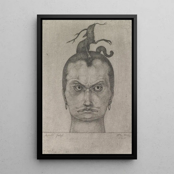 Uhkaava pää - Paul Klee — kehystetty taideteos seinällä