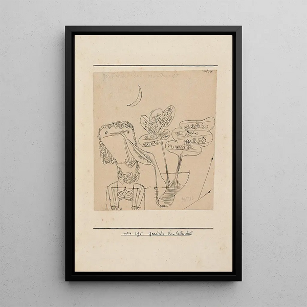 Kirkko puolikuun loisteessa - Paul Klee — kehystetty taideteos seinällä