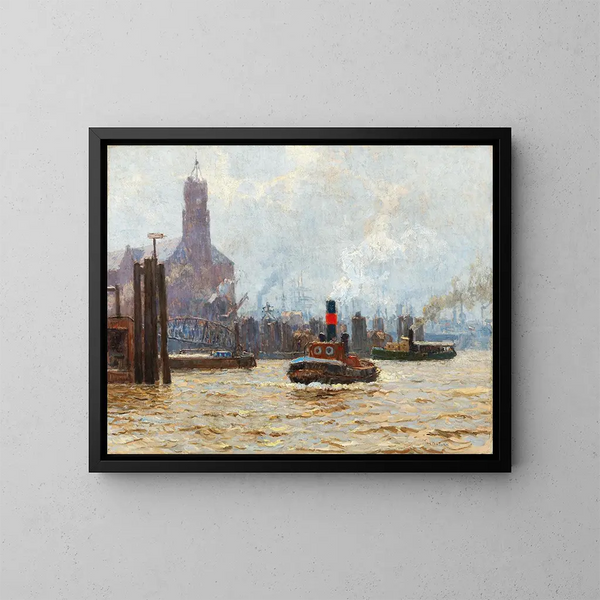 Port de Hambourg avec vue sur la Kehrwieder Spitze - Paul Kutscha — kehystetty taideteos seinällä