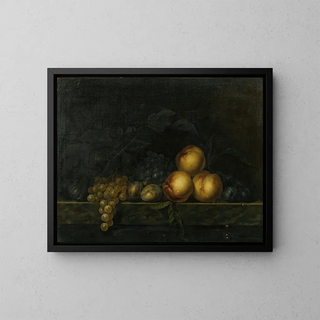 Paul Ligeois - Still life with peaches plums grapes and figs on a marble ledge.webp