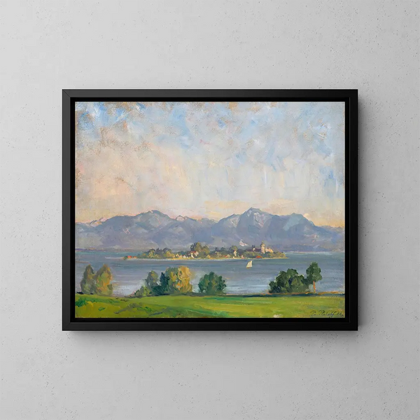 Näkymä Frauenchiemsee - Paul Roloff — kehystetty taideteos seinällä