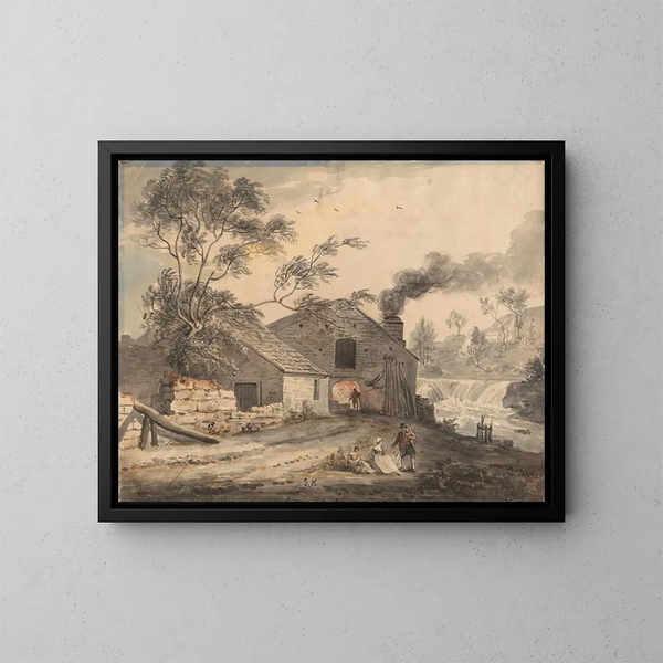 Rautarakenne virrassa Kent, Westmorland - Paul Sandby — kehystetty taideteos seinällä
