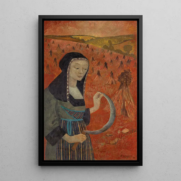 Bretonne la faucille dans un champ de blé noir - Paul Sérusier — kehystetty taideteos seinällä