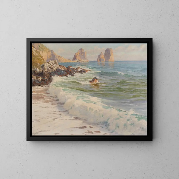 Côte à Capri avec les rochers Faraglioni - Paul von Spaun — kehystetty taideteos seinällä