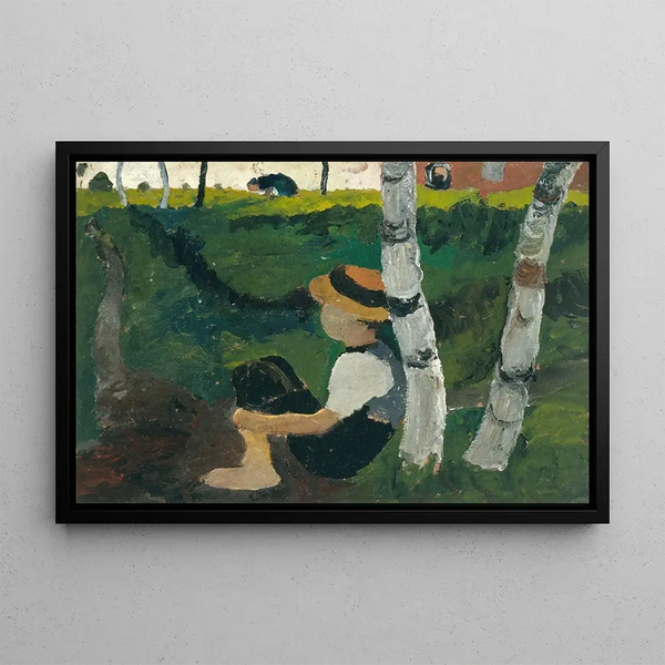 Poika matkalla koivujen alla - Paula Modersohn-Becker — kehystetty taideteos seinällä