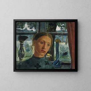 Tytön pää ikkunan edessä - Paula Modersohn-Becker — kehystetty taideteos seinällä