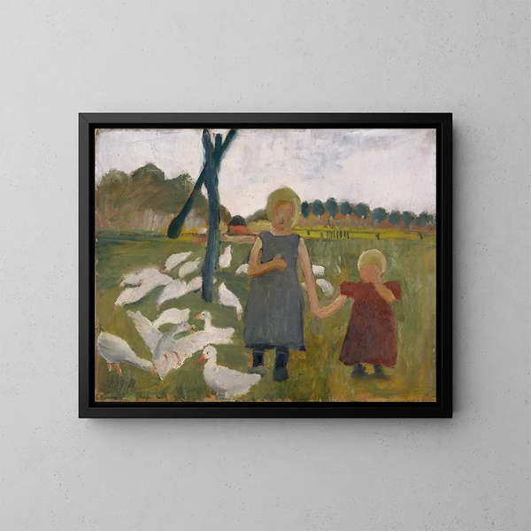 Lapsia joutsenien kanssa - Paula Modersohn-Becker — kehystetty taideteos seinällä
