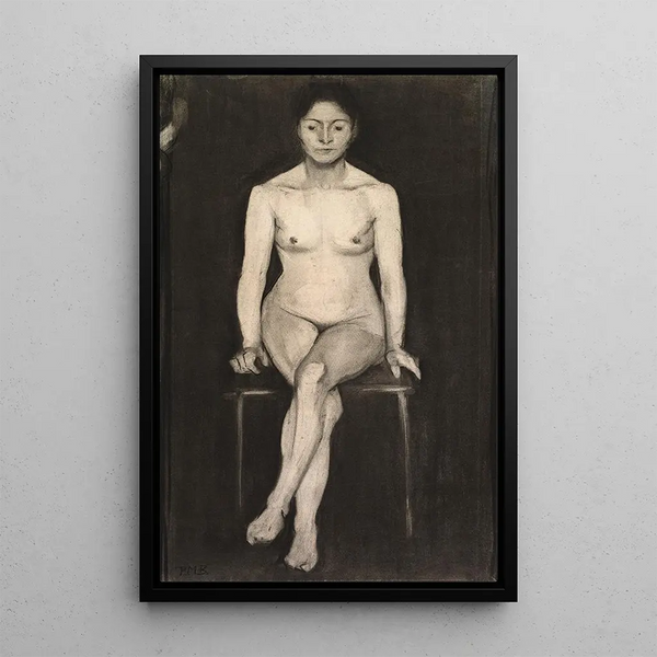 Nainen istuu alasti - Paula Modersohn-Becker — kehystetty taideteos seinällä