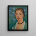 Autoportrait devant un fond vert avec un iris bleu - Paula Modersohn-Becker — kehystetty taideteos seinällä